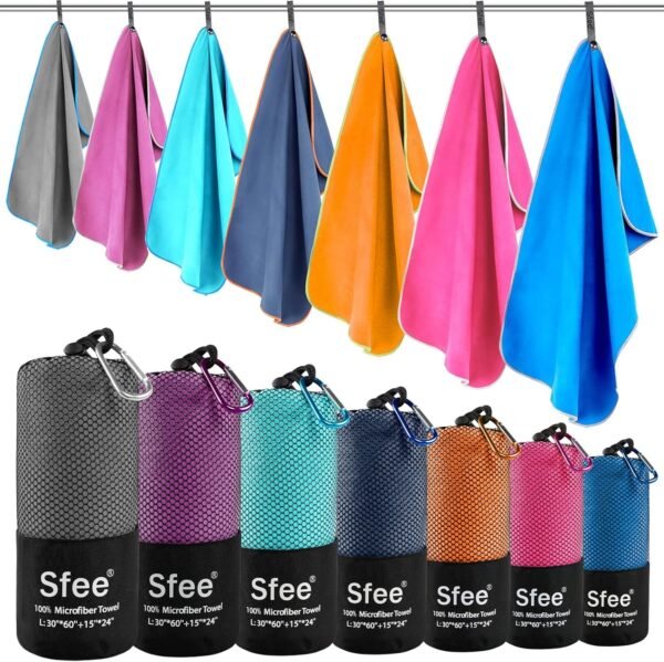 Sfee 2 Pack Microfiber Travel Towel, Quick Dry Towel Camping Towel Beach Towel Super Absorbent Compact Lightweight Sports Towel Gym Towel Set for Beach, Gym, Hiking, Pool, Backpacking, Bath, Yoga - Image 2