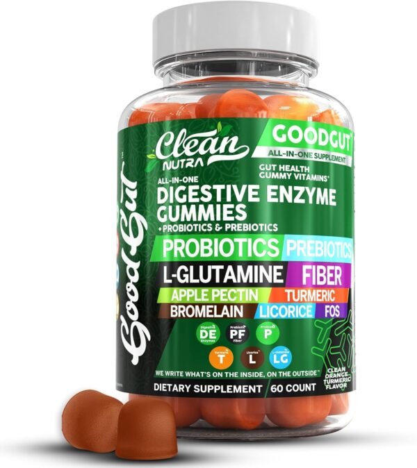 Digestive Enzymes with Probiotics and Prebiotics For Digestive Health Gummies + L-Glutamine For Gut Health Bromelain Turmeric Licorice Fiber Apple Pectin Inulin FOS Plant Pased Vegan Gummy Vitamins - Image 2