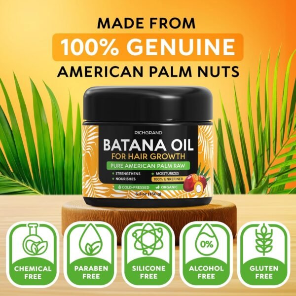 Batana Oil for Hair Growth - 100% Raw & Organic Dr Sebi Batana Oil - Cold-Pressed & Pure Unrefined Batana Hair Mask for Women & Men - Enhances Hair Thickness, Prevents Loss - Image 5