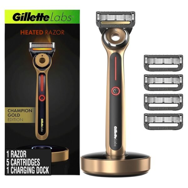 Gillette Labs Heated Razor Gold Edition - 1 Handle, 5 Blade Refills, 1 Charging Dock - Image 2