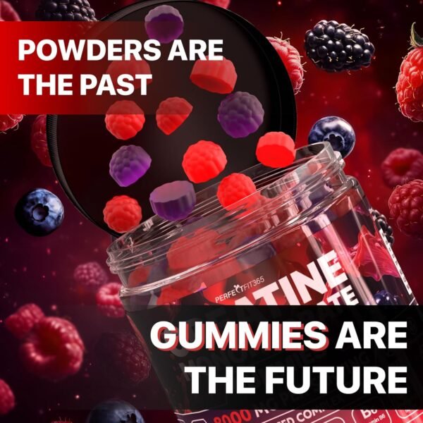 Creatine Monohydrate Gummies Complex 8000mg with L-Carnitine & Taurine, Flavored Creatine for Women and Men with Raspberry, Blueberry & Blackberry Taste, Pre Workout Gummies for Men and Women - 120pcs - Image 6