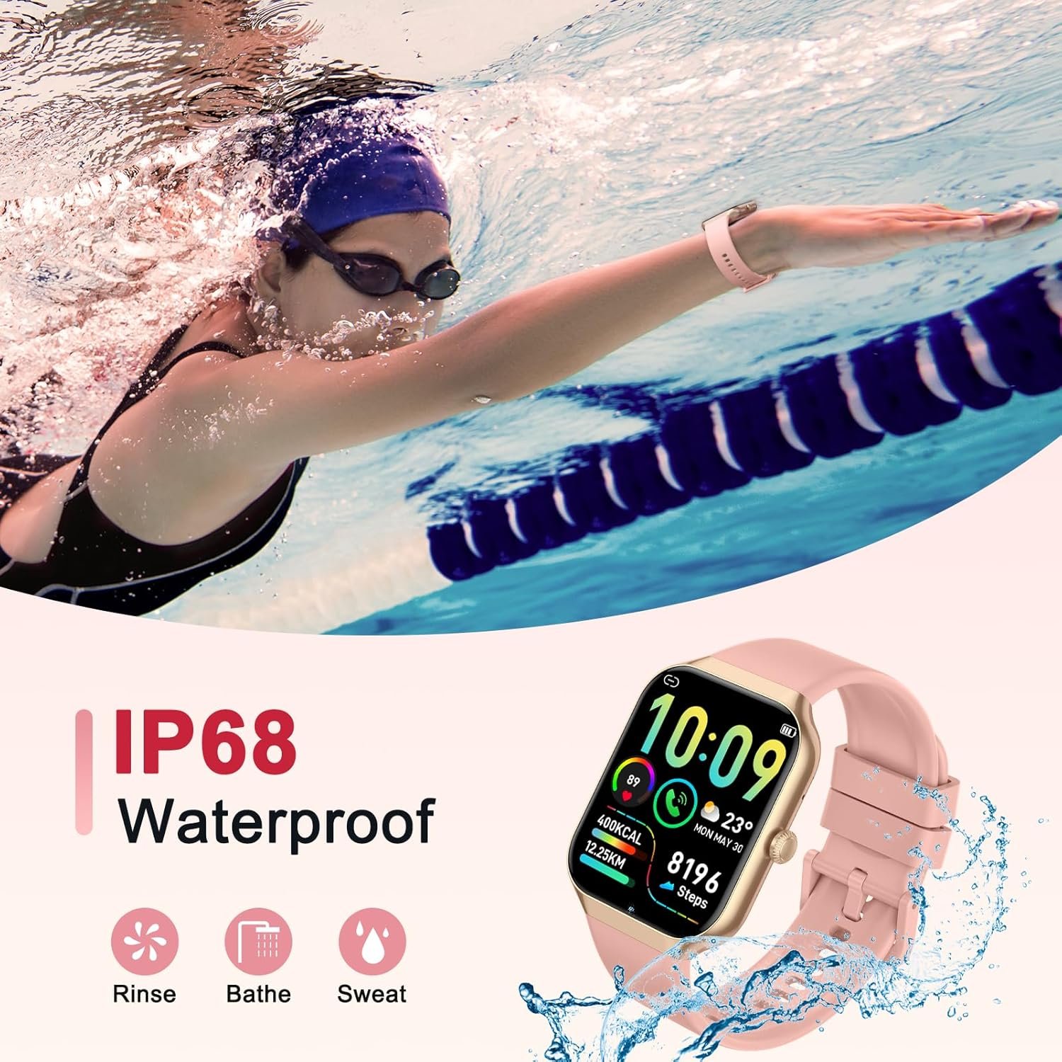 Smart Watch for Women Answer/Make Calls, 1.96" HD Fitness Watch with Heart Rate Monitor Sleep Monitor, 113 Sports Activity Trackers with Step Counter, IP68 Waterproof, Smartwatch for Android/iOS, Rose - Image 8