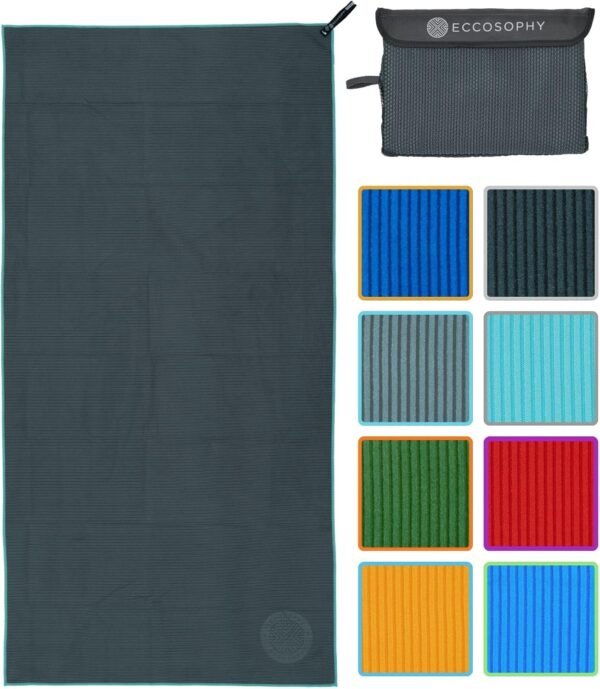 ECCOSOPHY Microfiber Gym Towel for Working Out - Quick Dry Towels with Highly Absorbent Ribbed Texture for Sweat During Workout Yoga Sports & Camping - Ideal for Fitness & Exercise (71x35-Charcoal) - Image 2