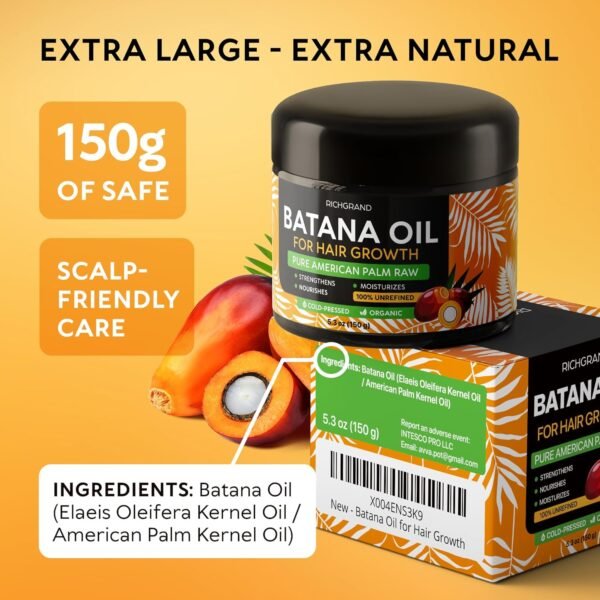 Batana Oil for Hair Growth - 100% Raw & Organic Dr Sebi Batana Oil - Cold-Pressed & Pure Unrefined Batana Hair Mask for Women & Men - Enhances Hair Thickness, Prevents Loss - Image 10