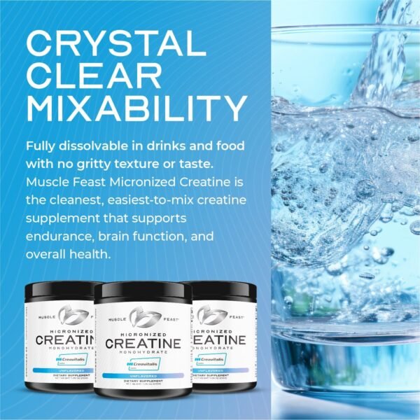 Muscle Feast Creavitalis Micronized Creatine Monohydrate Powder | Premium Pre-Workout or Post-Workout | Easy to Mix, Gluten-Free, Safe and Pure, Unflavored, 200g - Image 4