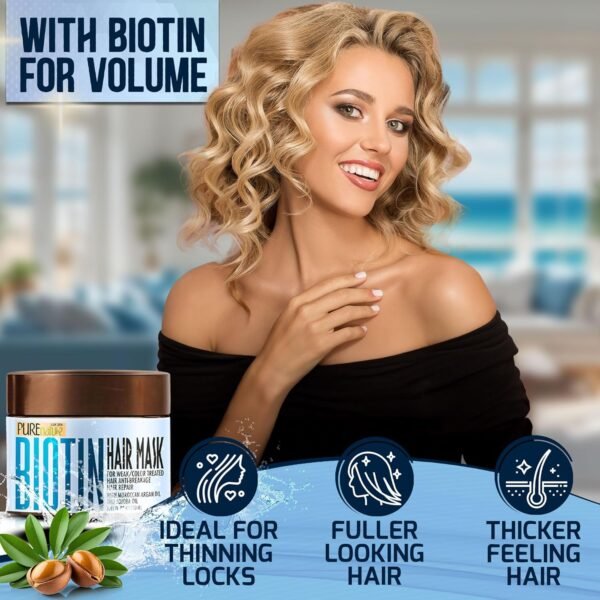 Biotin Hair Mask - Deep Conditioner with Collagen and Keratin for Dry, Damaged and Curly Hair - Fine Conditioning Moisturizer Treatment for Strengthening - Hydrating Care Products for Women and Men - Image 3