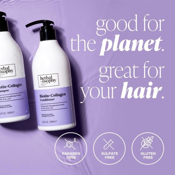 Biotin & Collagen Shampoo & Conditioner Set, Hair Growth Thickening, Repair Dry, Damaged Hair Set, Infused with Vitamin B7 & Argan Oil, Sulfate, Parabens and Gluten Free, 2 x 16.9 Fl Oz - Image 8