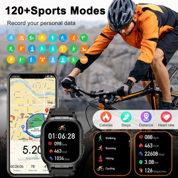 Smart Watch for Men Fitness Tracker: Make/Answer Call Military Smart Watches for Men Digital Mens Watches Running Waterproof Smartwatch Android Phones iPhone Samsung Compatible Heart Rate Monitor - Image 5