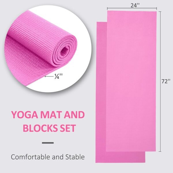 All Purpose 0.25 Inch Thick High Density No Tear Exercise Yoga Mat with Strap & Lightweight Features for Indoor & Outdoor Use, Pink - Image 3