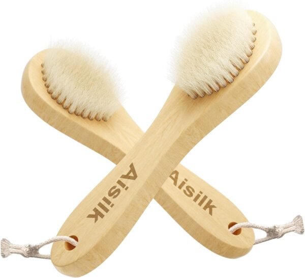 Wooden Facial Cleansing Brush Natural Bristles Wood Handle Wash Clean Exfoliate Scrub Cleaning Brushing Exfoliating Exfoliation Skin Care Face Cleanser Brushes 2 Pack Set - Image 7