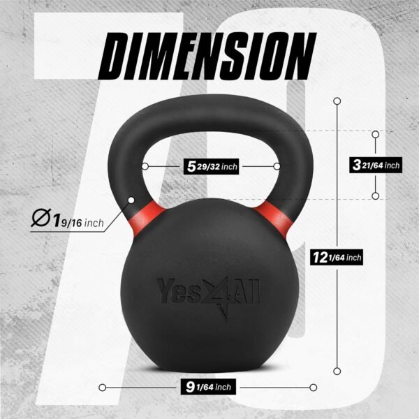 Yes4All Powder Coated Cast Iron Kettlebell Single Dark Red - 36 KG / 79 LB Strength Training Kettlebells Weight Set for Full Body Workout, Home Gym - Image 3