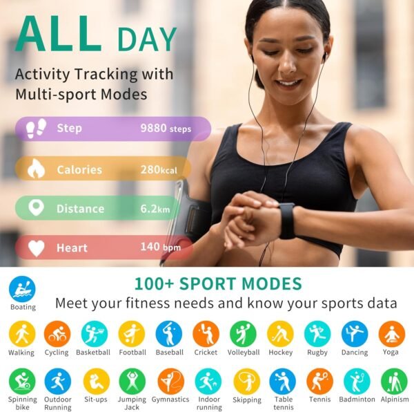 Popglory Smart Watch Answer/Make Calls, 1.85'' Smartwatch with AI Voice Control, Blood Pressure/SpO2/Heart Rate Monitor, Fitness Tracker Watch 2 Straps for Men Women for iOS Android Phones - Image 7