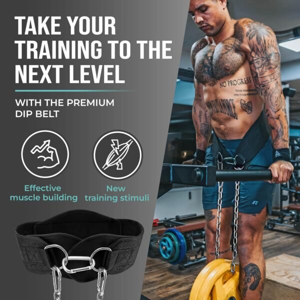 PULLUP & DIP Belt with Chain and 3x Carabiner, Dip Belt incl. Neoprene Flaps as Clothing Protection, Weightlifting Belt, Weighted Belt, Pull-Up Belt for Calisthenics, Weight Training, Bodybuilding - Image 5