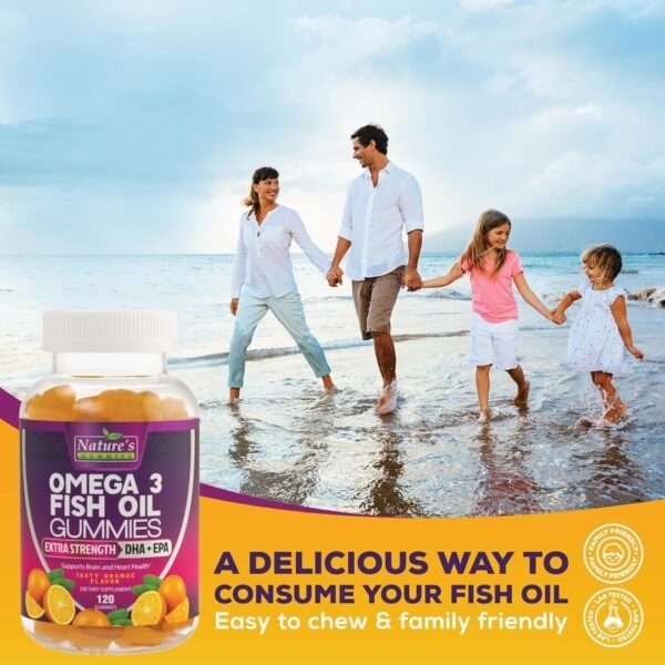 Omega Fish Oil Gummies - Delicious Orange Flavor Fish Oil Omega 3 Supplements with Heart Healthy EPA & DHA Fatty Acids for Heart, Joint & Brain Support - Omega 3 Fish Oil Gummy Vitamins - 120 Gummies - Image 7