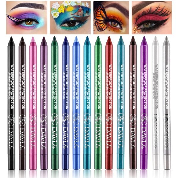 15 Colorful Eyeliner Pen Set, Eye Shadow Pencil, Pearl Eyeliner Kit Metallic Eyeliner Pencil Glitter Eyeliner for Women Eye&Lip Liner Professional Eye Makeup Set Colorful Eyeliner Eye Color - Image 2