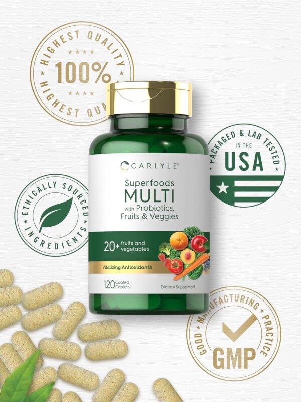 Carlyle Fruits and Veggies Supplement | 120 Count | Superfood Multivitamin with Probiotics | Made with 20 Fruits and Vegetables | Non-GMO & Gluten Free - Image 8