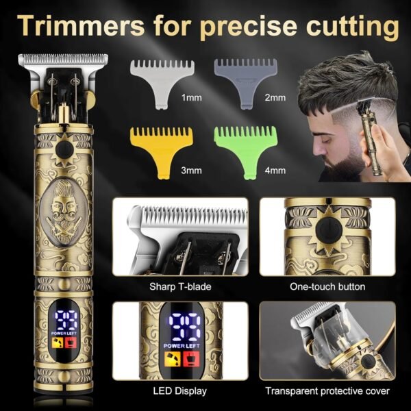 Hair Clippers for Man T-Blade Trimmer Nose Hair Trimmer Electric Shaver Set, Professional Metal Body Barber Clippers Set for Haircut, Men’s Grooming Kit with LCD Display, Ideal Gift for Him - Image 4