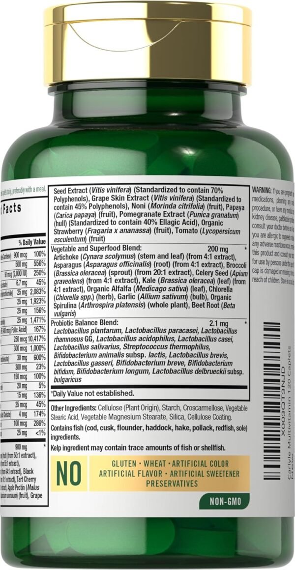Carlyle Fruits and Veggies Supplement | 120 Count | Superfood Multivitamin with Probiotics | Made with 20 Fruits and Vegetables | Non-GMO & Gluten Free - Image 4