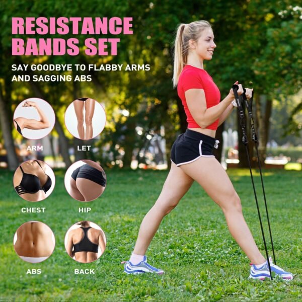 Resistance Bands, Exercise Bands with Handles for Working Out, Fitness Bands for Women, Workout Equipment Home Gym, Training Bands with Door Anchor, Legs Ankle Straps, Shape Body, Physical Therapy - Image 3