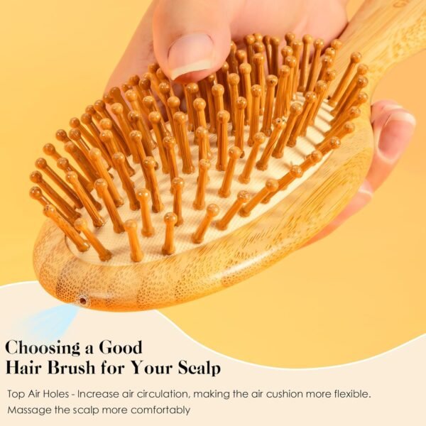 Bamboo Hair Brush for Hair Growth, Natural Bamboo Bristles Detangling Wooden Paddle Hairbrush for Massaging Scalp, for Women Men and Kids, for All Hair Types, with Ergonomic handle - Image 4
