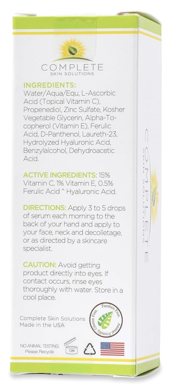 Natural Vitamin C E Serum with Ferulic and Hyaluronic Acid 1 oz - Image 4