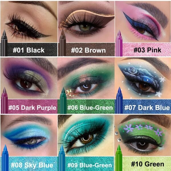 15 Colorful Eyeliner Pen Set, Eye Shadow Pencil, Pearl Eyeliner Kit Metallic Eyeliner Pencil Glitter Eyeliner for Women Eye&Lip Liner Professional Eye Makeup Set Colorful Eyeliner Eye Color - Image 3