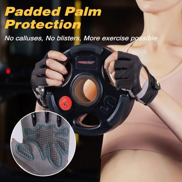 Workout Gloves for Women and Men, Weight Lifting Gloves Anti-Slip Padded Palm, Light Weight Fingerless Powerlifting Fingerless Gym Gloves for Exercise, Fitness, Training, Cycling - Image 4
