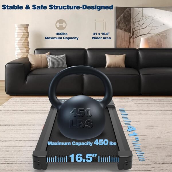 Walking Pad Treadmill with 12% 9-Level Auto Incline, 450 lbs Capacity and RGB LED Screen Under Desk Treadmill with Hiking Mode, Compact Treadmills for Home Small/Office - Image 4