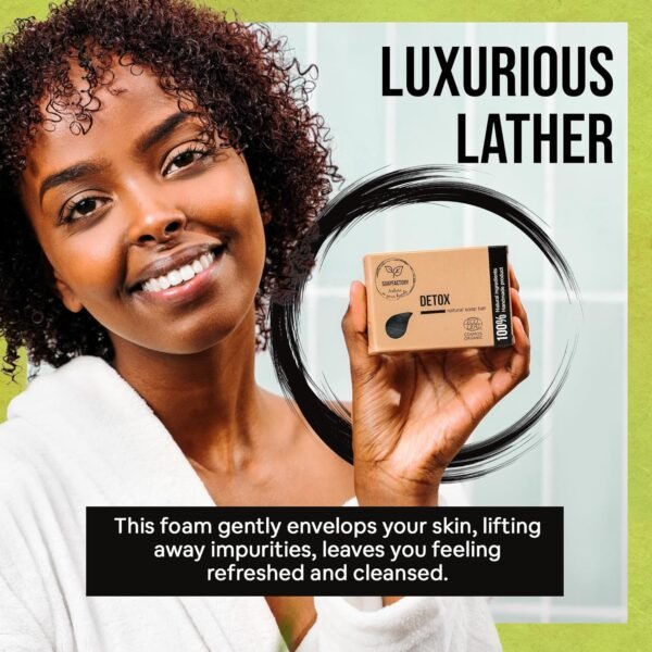 SoapFactory Organic Black Soap Bar with Activated Charcoal for Men and Women,100% Natural Facial Cleanser, Face and Body, Vegan, Handmade, 3.88 ounce - Image 3