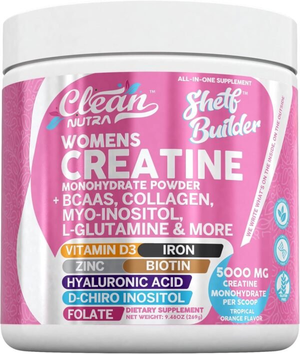 Creatine for Women | Creatine Monohydrate + BCAA Powder Myo-Inositol Collagen Biotin Hyaluronic Acid Folate L Glutamine Vitamin D3 Iron Zinc D-Chiro-Maca Digestion Shelf Builder by Clean Nutra - Image 2