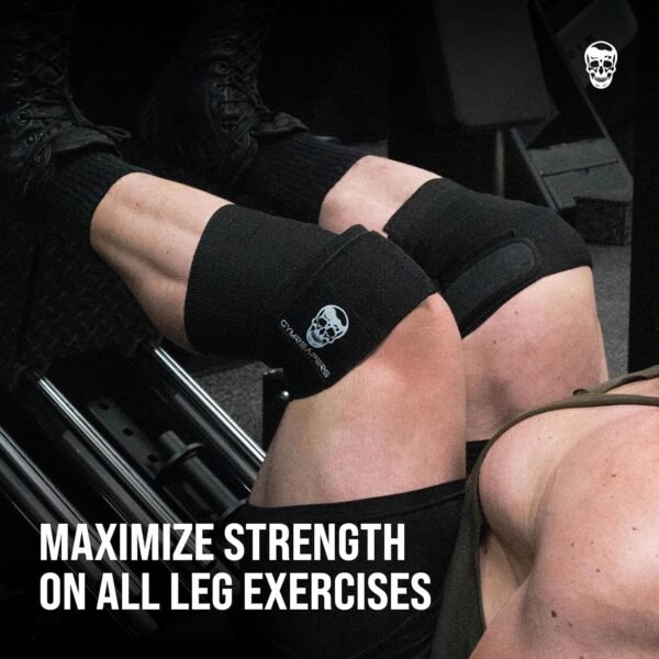 Gymreapers Knee Wraps (Pair) With Strap for Squats, Weightlifting, Powerlifting, Leg Press, and Cross Training - Flexible 72" Knee Wraps for Squatting - For Men & Women - 1 Year Warranty (Black) - Image 3