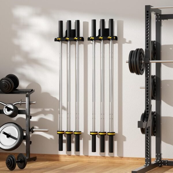 Olympic Barbell Hanger,Garage Gym Bar Wall Rack,Vertical Barbell Mount Rack,Black Powder Coated,Space Saving Commercial or Home Gym Accessory,Holds Under 33mm Bar Size - Image 4