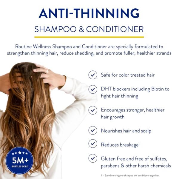 Routine Wellness Anti-Thinning Shampoo and Conditioner Set for Thinning Hair - Biotin DHT Blocker Women & Men - Color Safe Shampoo for Hair Loss & Healthier Growth - Coconut & Vanilla (Pack of 2) - Image 3