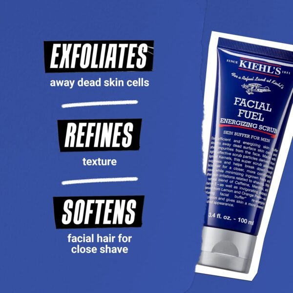 Kiehl's Facial Fuel Exfoliating Face Scrub, Facial Cleanser for Men, Smooths Skin & Removes Dead Skin, Dirt & Oil, Helps Soften Tough Facial Hair, with Caffeine, Menthol, Vitamin E & Citrus Extracts - Image 6