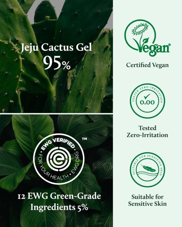 YADAH Cactus Soothing Gel (8.45fl oz) - Sunburn Relief, Calm, Cool & Soothe Irritated Skin, Face Redness. Korean Skin Care. 95% Cactus Extract, Vegan. - Image 5