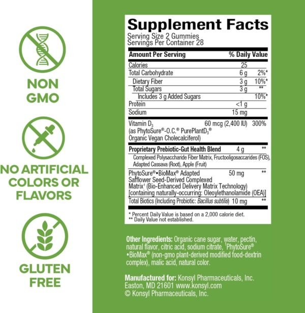 Konsyl Gut Health Prebiotic - Probiotic Fiber Gummies - Helps Support Digestive Health+ - Vegetarian Fiber Supplement Gummies for Adults- 56 Count - Image 3