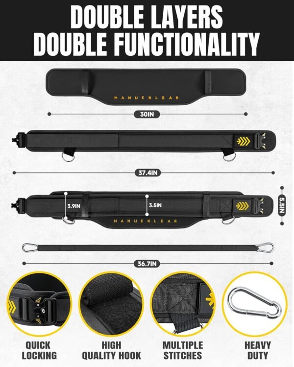 MANUEKLEAR 2-in-1 Weightlifting Belt & Dip Belt with 36.7 IN Rope, Double-Layer Weight Lifting Belts, Powerlifting Gym Weighted Belt for Pull Up Squat - Image 5