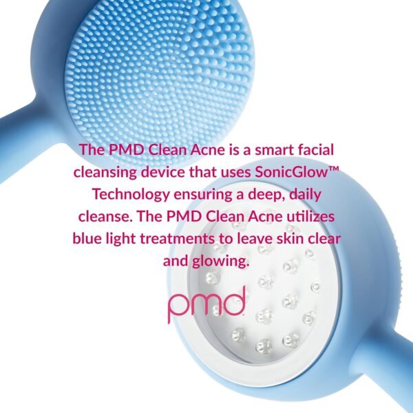 PMD Clean Acne - Smart Facial Cleansing Device with Silicone Brush & Acne-Fighting Blue Light Treatment - Waterproof - SonicGlow Vibration Technology - Eliminate Mild To Moderate Acne - Image 15