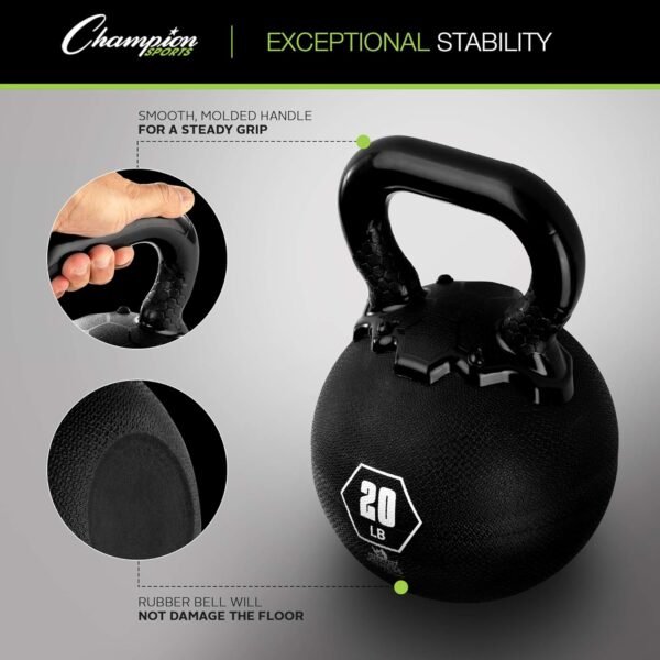 Champion Sports Rhino Kettlebell Rubber Weights, Black - Premium Strength Training Equipment - Multiple Weights - Image 5