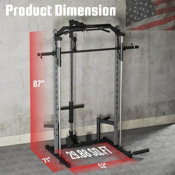 OPPSDECOR All-in-One Adjustable Smith Machine with LAT-Pull Down System Multi-Function Power Cage for Home Gym Cable Crossover Squat Rack of Workout Machine Training Equipment with Attachments - Image 6