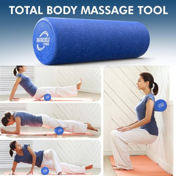 Invincible Fitness EPP Foam Roller for Deep Tissue Massage – Enhance Recovery, Relieve Pain, and Boost Mobility for a Stronger, Healthier You (Blue) - Image 3