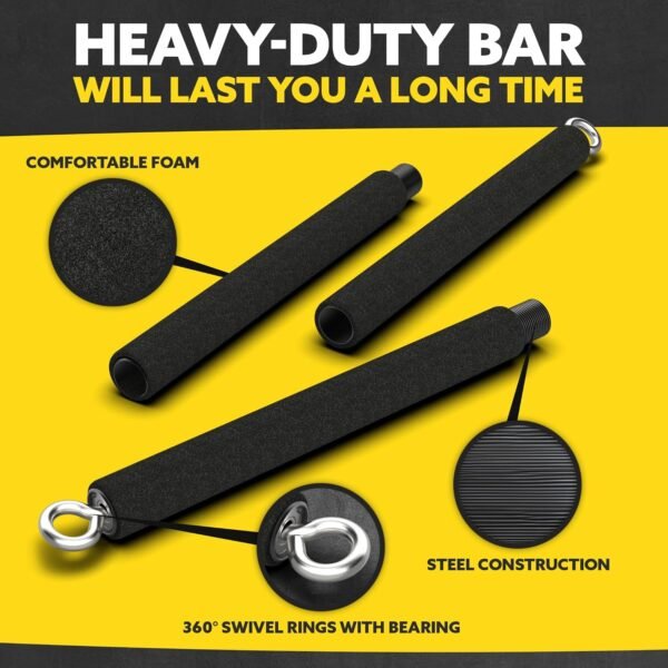 Portable Resistance Band Bar - Steel Resistance Bar for Resistance Bands - Resistance Bar for Working Out - Dual Cable Machine Bar - Straight Bar Cable Attachment - Adjustable from 38" to 26" - Image 4