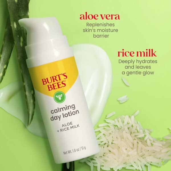 Burt's Bees Calming Day Face Lotion With Aloe and Rice Milk, Soothing Face Lotion for Sensitive Skin, 98.9 Percent Natural Origin Skin Care, 1.8 oz. Bottle - Image 5