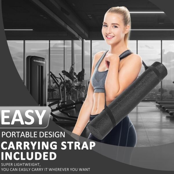 All Purpose 1/4-Inch High Density Anti-Tear Exercise Yoga Mat with Carrying Strap and Yoga Blocks, Black - Image 6