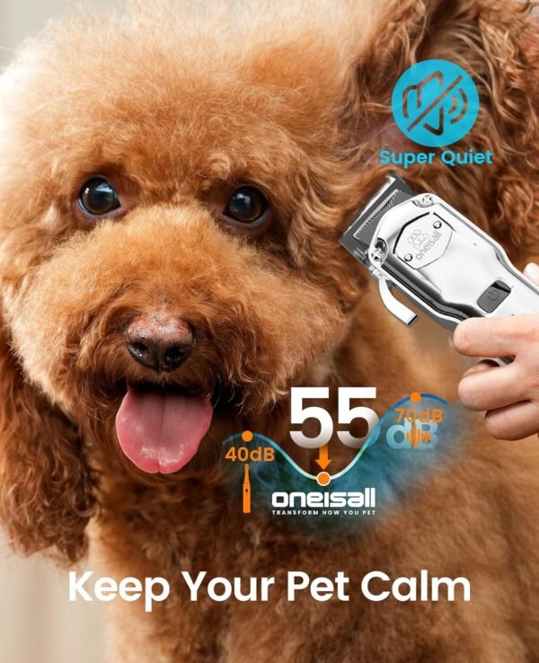 oneisall Dog Clippers for Grooming Professional,Cordless/Rechargeable Dog Grooming Kit with Detachable Metal Combs, Low Noise Heavy-Duty Dog Clippers for Thick/Curly/Fine/Wavy Hair - Image 5