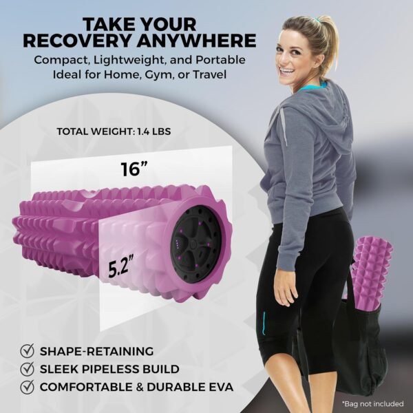 Nordic Lifting Vibrating Foam Roller w/ 5 Intensity Vibration, High Density EVA Foam for Deep Tissue Massage & Muscle Recovery - Ideal for Back Pain, Plantar Fasciitis Relief, Physical Therapy - Pink - Image 4