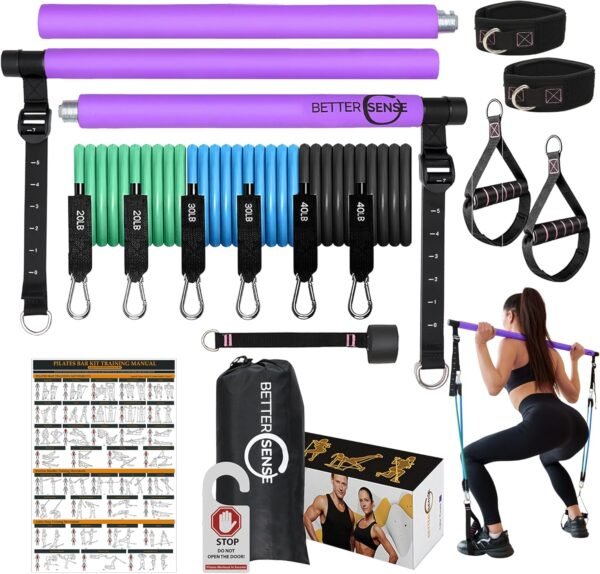 Upgraded Pilates Bar Kit – 39” Adjustable Exercise Equipment for Men, Women with 6X 20, 30, 40 lbs Resistance Bands with Adjustment Buckle – Pilates Equipment for Home Workouts for All Fitness Levels - Image 2