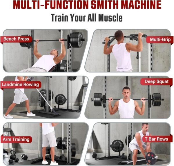 OPPSDECOR All-in-One Adjustable Smith Machine with LAT-Pull Down System Multi-Function Power Cage for Home Gym Cable Crossover Squat Rack of Workout Machine Training Equipment with Attachments - Image 5