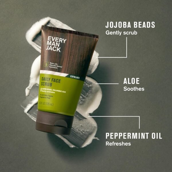 Every Man Jack Gentle Exfoliating Face Scrub For Men- Exfoliate Away Dead Skin, Moisturize, and Revive Tired Skin with Jojoba Beads, Hyaluronic Acid, and Caffeine - 4.2 oz Men’s Face Scrub -Twin Pack - Image 3