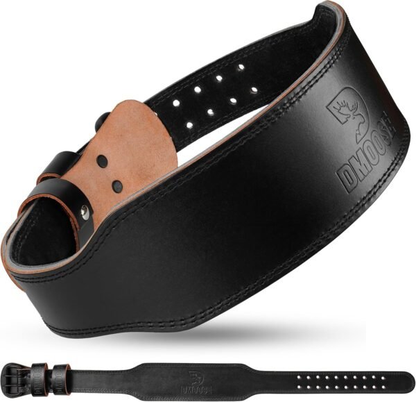 DMoose Fitness Weight Lifting Belt for Men & Women - 7MM Premium Cushioned Lumbar Support & Genuine Leather Adjustable Weightlifting Belt for Squats, Deadlifts & Workouts - Image 2